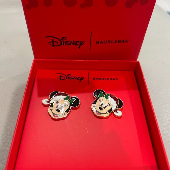 Disney Baublebar Santa Claus Hat Minnie Mouse Earrings Christmas Holidays New - Picture 2 of 3